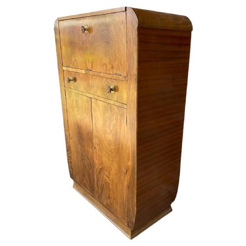 ART DECO FIGURED WALNUT DRY BAR COCKTAIL CABINET ENGLISH C1930 - ADDITIONAL PHOTO 5