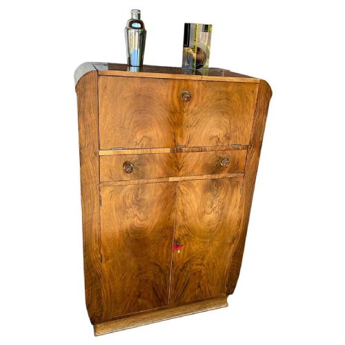 ART DECO FIGURED WALNUT DRY BAR COCKTAIL CABINET ENGLISH C1930 - ADDITIONAL PHOTO 8