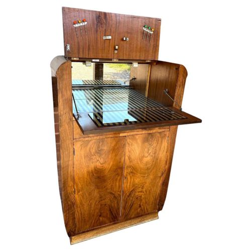 ART DECO FIGURED WALNUT DRY BAR COCKTAIL CABINET ENGLISH C1930 - ADDITIONAL PHOTO 9