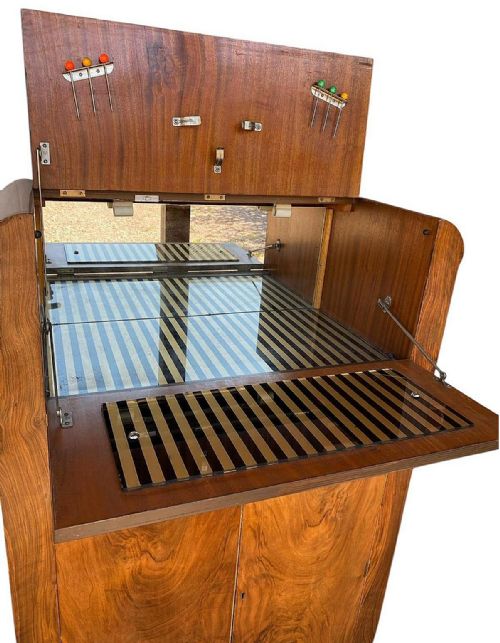 ART DECO FIGURED WALNUT DRY BAR COCKTAIL CABINET ENGLISH C1930 - ADDITIONAL PHOTO 10