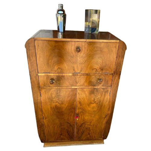 ART DECO FIGURED WALNUT DRY BAR COCKTAIL CABINET ENGLISH C1930 - ADDITIONAL PHOTO 11