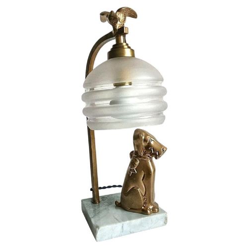 ART DECO FRENCH NOVELTY DOG PARROT TABLE LAMP FRANCE C1935