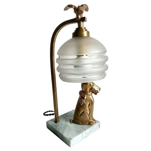 ART DECO FRENCH NOVELTY DOG PARROT TABLE LAMP FRANCE C1935 - ADDITIONAL PHOTO 3