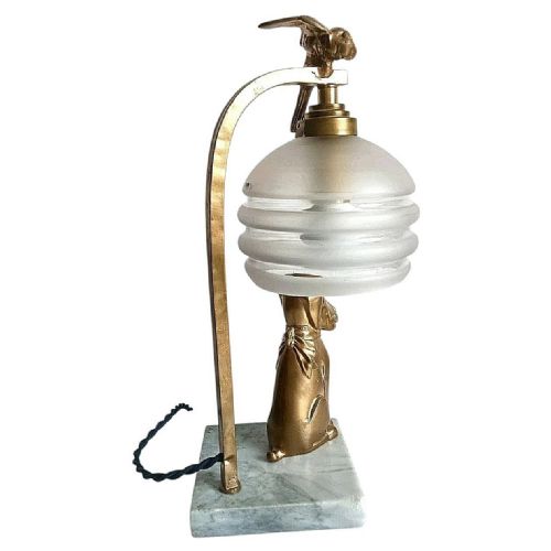 ART DECO FRENCH NOVELTY DOG PARROT TABLE LAMP FRANCE C1935 - ADDITIONAL PHOTO 4