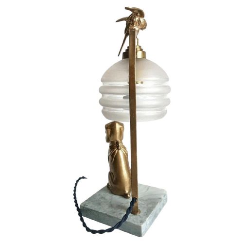 ART DECO FRENCH NOVELTY DOG PARROT TABLE LAMP FRANCE C1935 - ADDITIONAL PHOTO 7