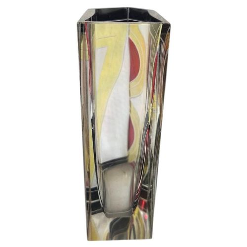 ART DECO TALL GEOMETRIC ENAMEL DECORATED GLASS VASE C1930 - ADDITIONAL PHOTO 6