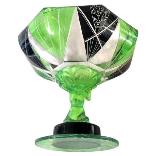 SPECTACULAR ART DECO URANIUM GLASS FIGURAL COMPORT CENTREPIECE C1930 - ADDITIONAL PHOTO 1