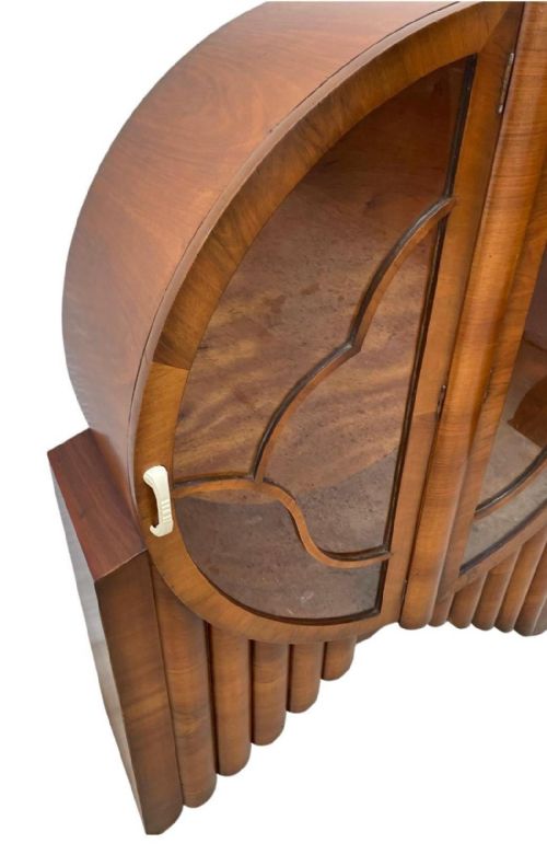 STUNNING ART DECO WALNUT 'ROCKET CABINET' VITRINE ENGLISH C1930 - ADDITIONAL PHOTO 8