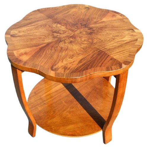 Gorgeous Art Deco Two Tier Figured Walnut Coffee Table, English, C1930