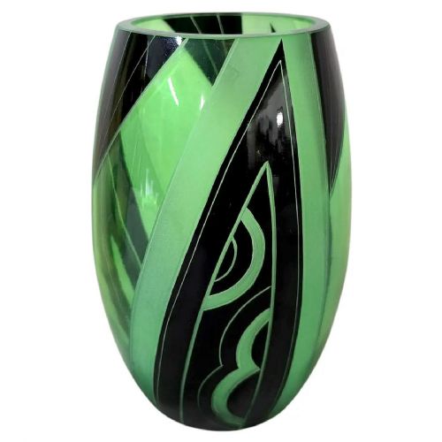 Stunning Art Deco Uranium Glass Vase by Karl Palda, Prague, C1930