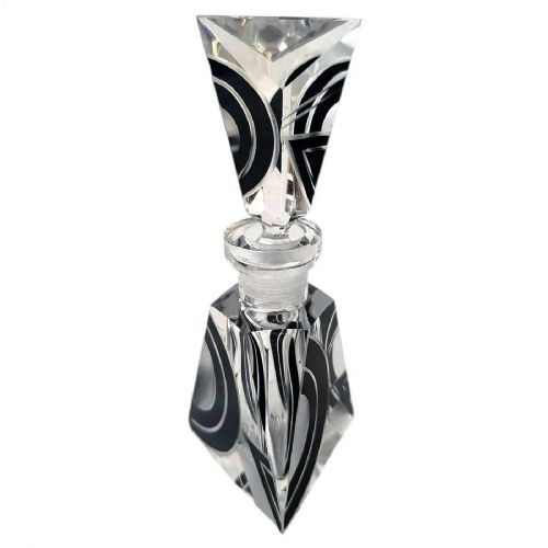 Art Deco Geometric Cut Glass Perfume Bottle, Czech Republic, 1930'S