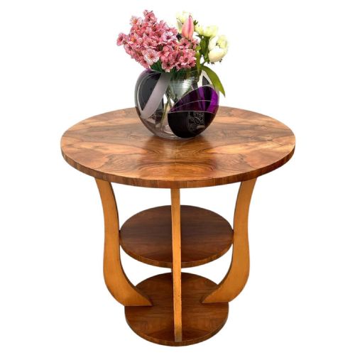 Art Deco Walnut Three Tier Occasional Centre Table, French, C1930