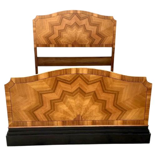 Spectacular Art Deco Walnut Double Bed, English, C1930