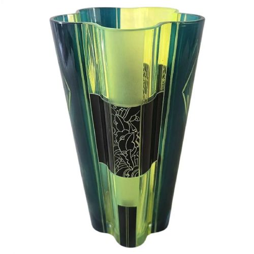 Art Deco Uranium Glass Vase by Karl Palda, Czech Republic , C1930