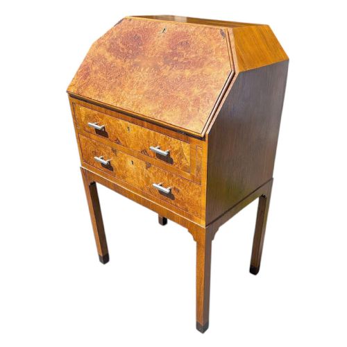 Art Deco Walnut Writing Desk Bureau, English, C1930