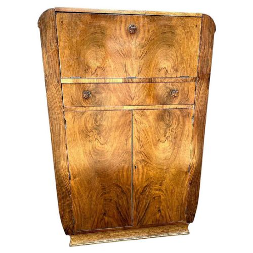 Art Deco Figured Walnut Cocktail Drinks Cabinet, C1930