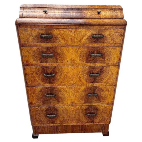 Art Deco High Quality Burr Walnut Chest of Six Drawers, English, C1930's