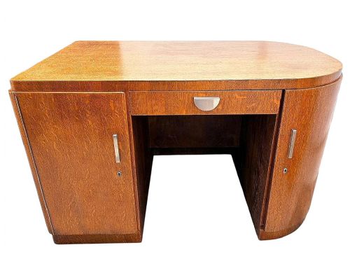 Stylish Art Deco Modernist D End Two Sided Desk, English, C1930