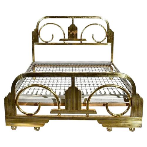 Art Deco Odeon, Skyscraper Brass Double Bed, C1930