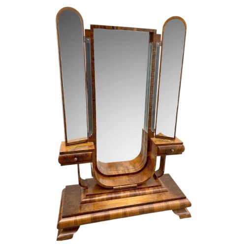 Stylish Art Deco Figured Walnut Cheval Dressing Mirror, C1930