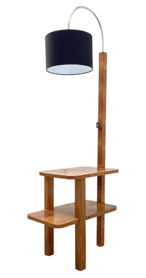 Stylish Art Deco Walnut Floor Lamp with Two Tier Table , English, C1930