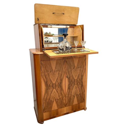 Art Deco Stylish Upright Walnut Drinks Cocktail Cabinet, English, C1930