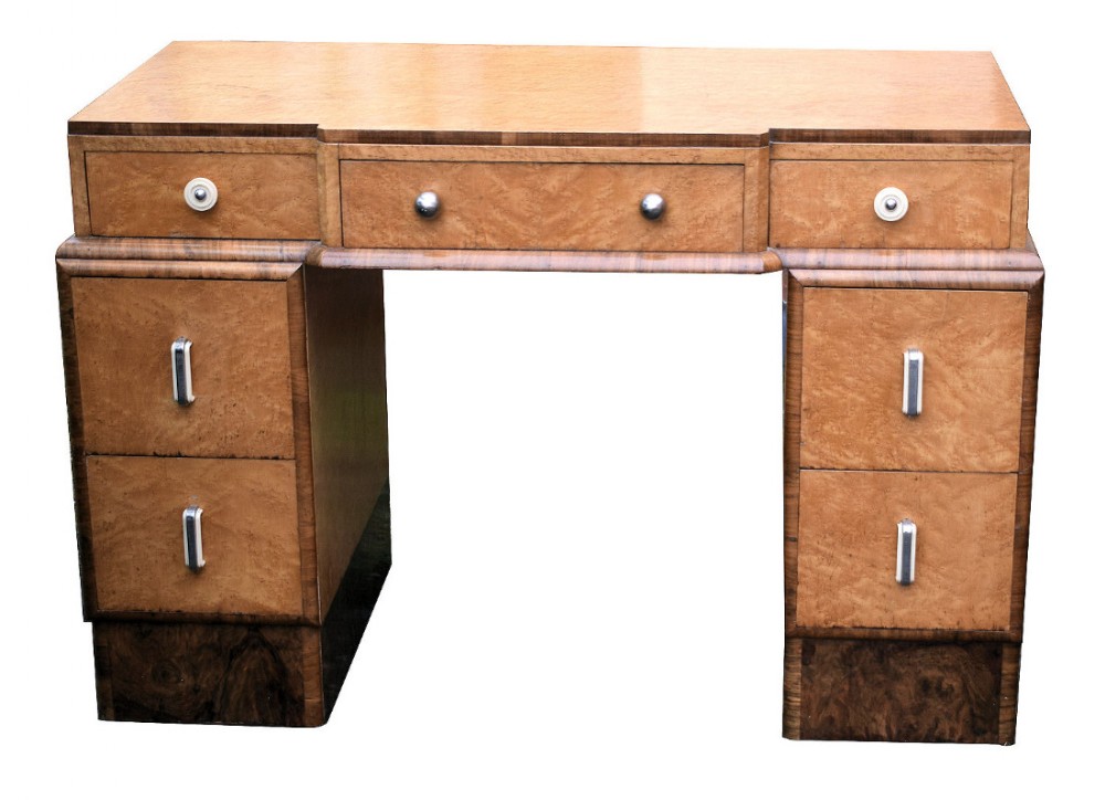 1930s Art Deco Desk In Birds Eye Maple and Walnut 