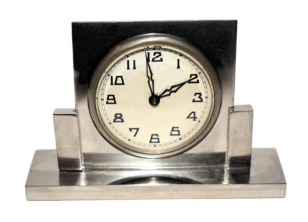 French 1930s Art Deco Miniature Chrome Clock
