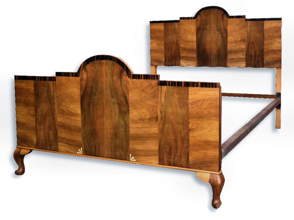 ART DECO 1930S WALNUT DOUBLE BED