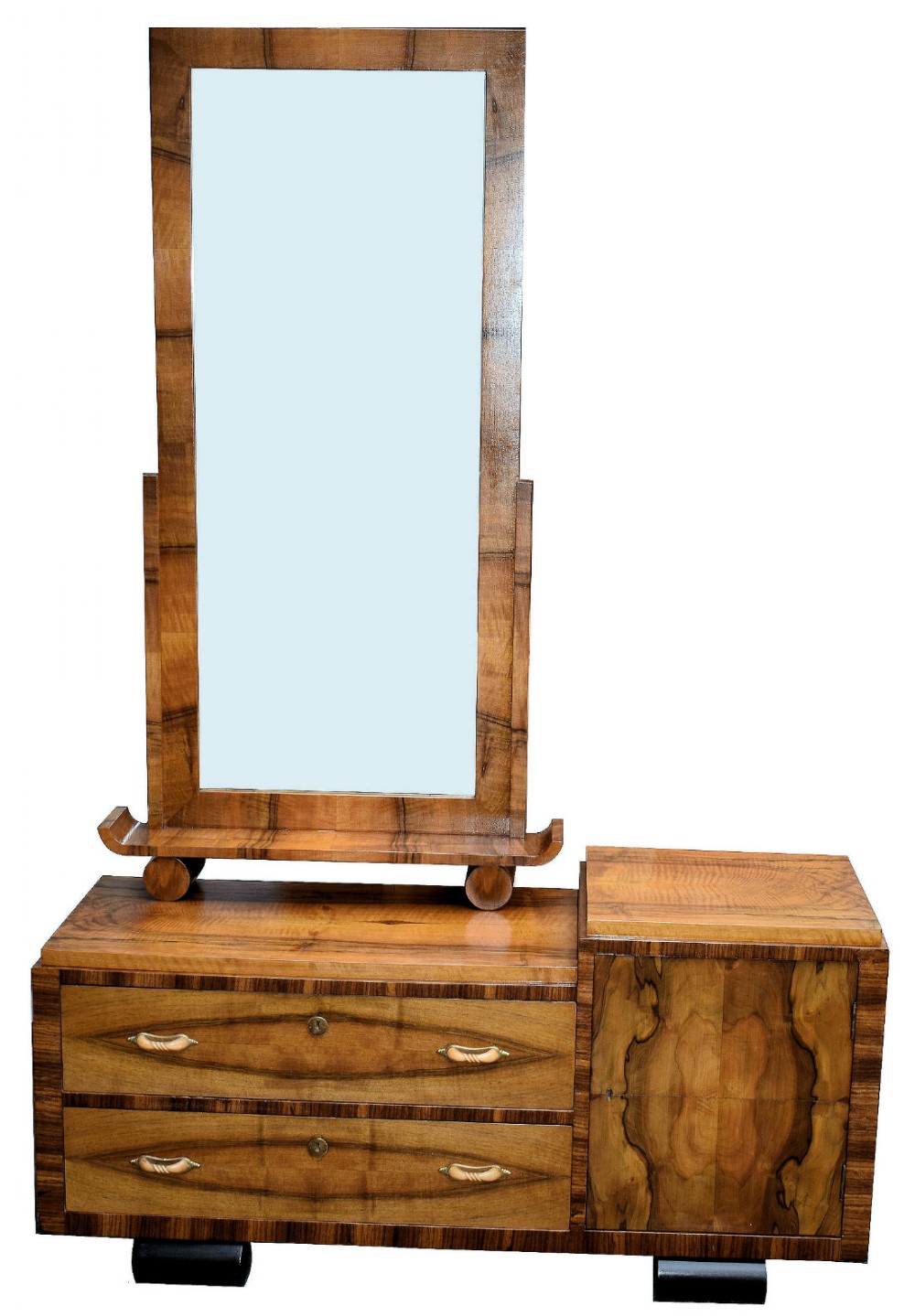 1930s Art Deco Italian Walnut Cheval Mirror