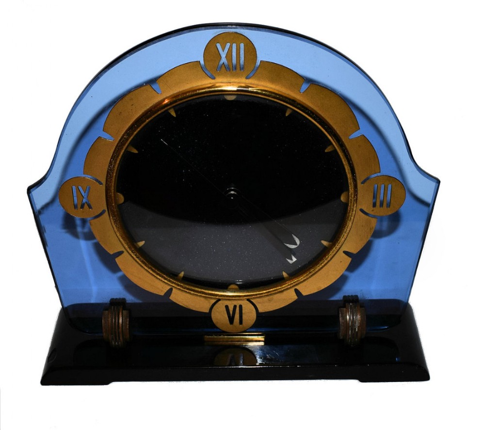 Art Deco Blue Mirror Clock By Smiths
