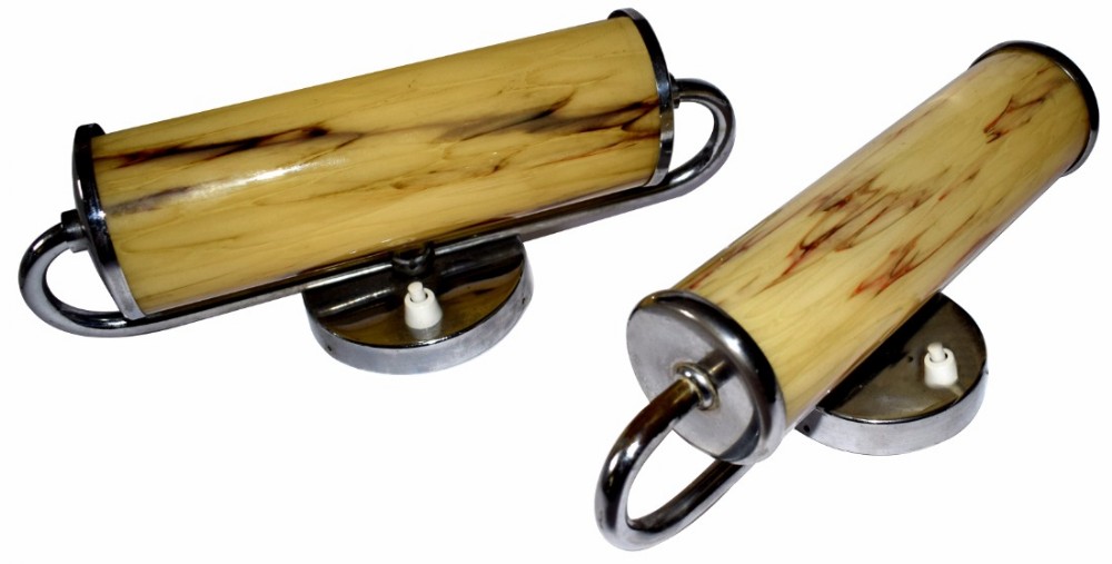 Art Deco Chrome and Glass Modernist Wall Lights 