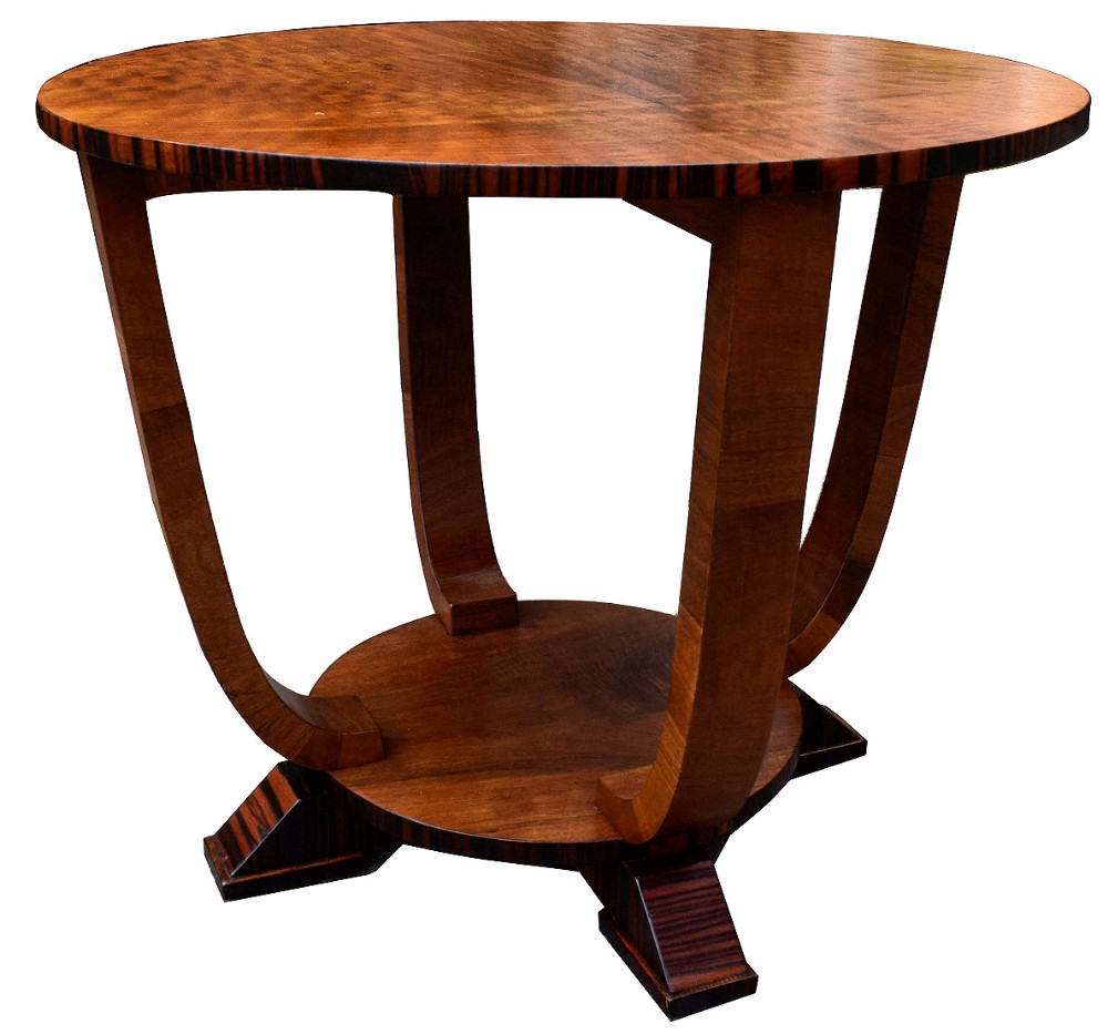 Art Deco English Occasional Table In Macassar Ebony & Walnut