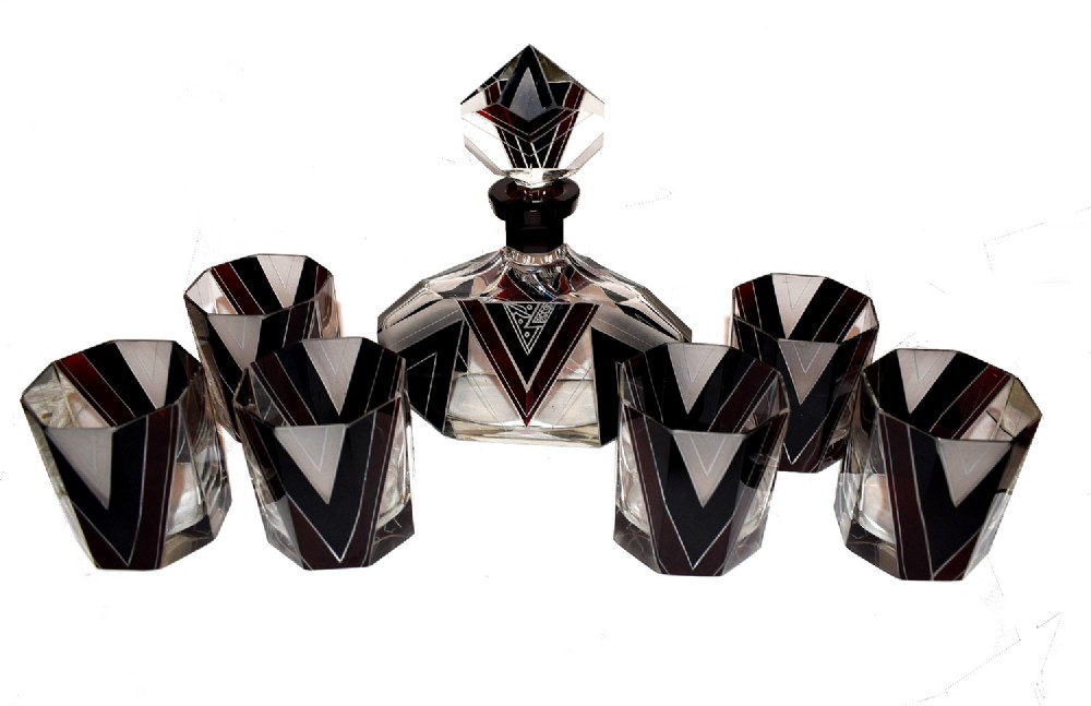 Art Deco Czech Whisky Decanter Set