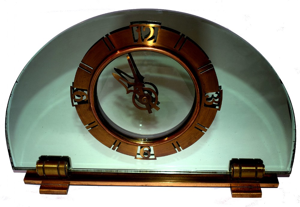 Large Art Deco Turquoise Mirror Mantle Clock