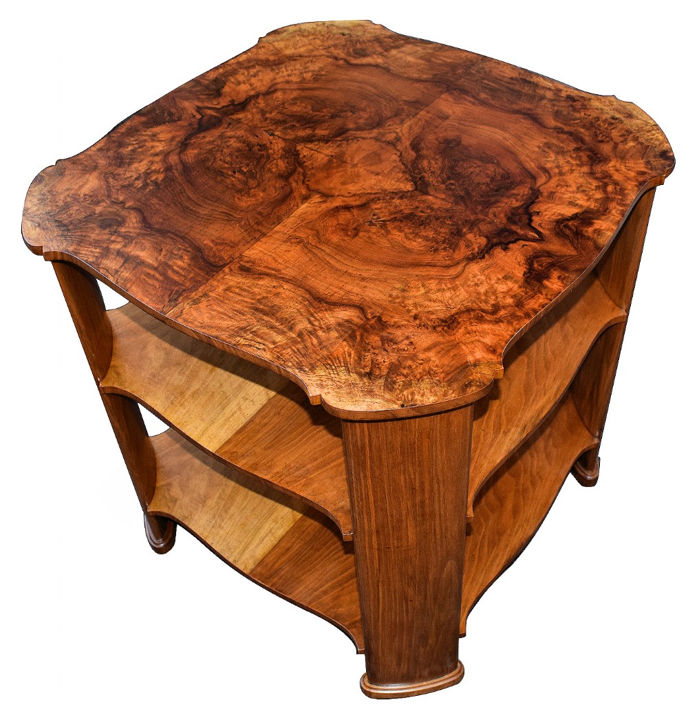 1930s Heavily Figured Walnut Three-Tier Table