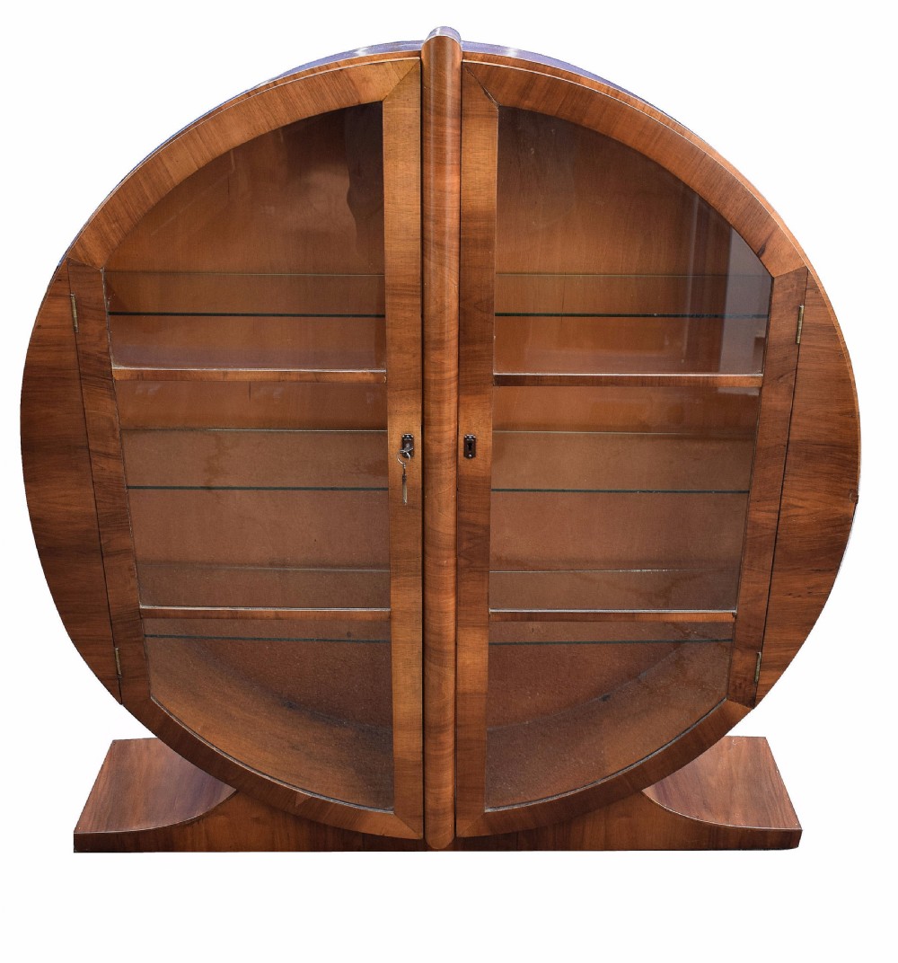 1930's Art Deco Walnut Round Display Cabinet