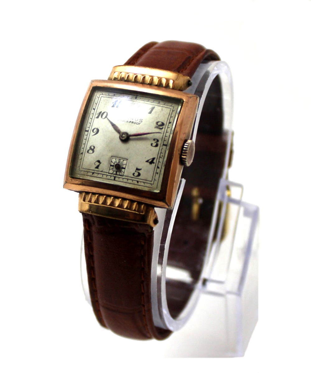Art Deco Gents Gold plated Watch, SWISS 17 jewels