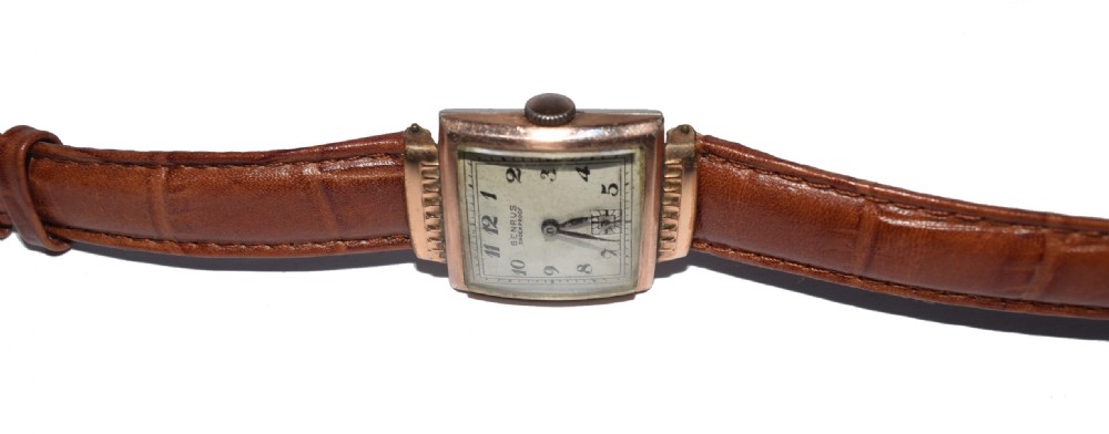Art Deco Gents Gold plated Watch, SWISS 17 jewels View VI
