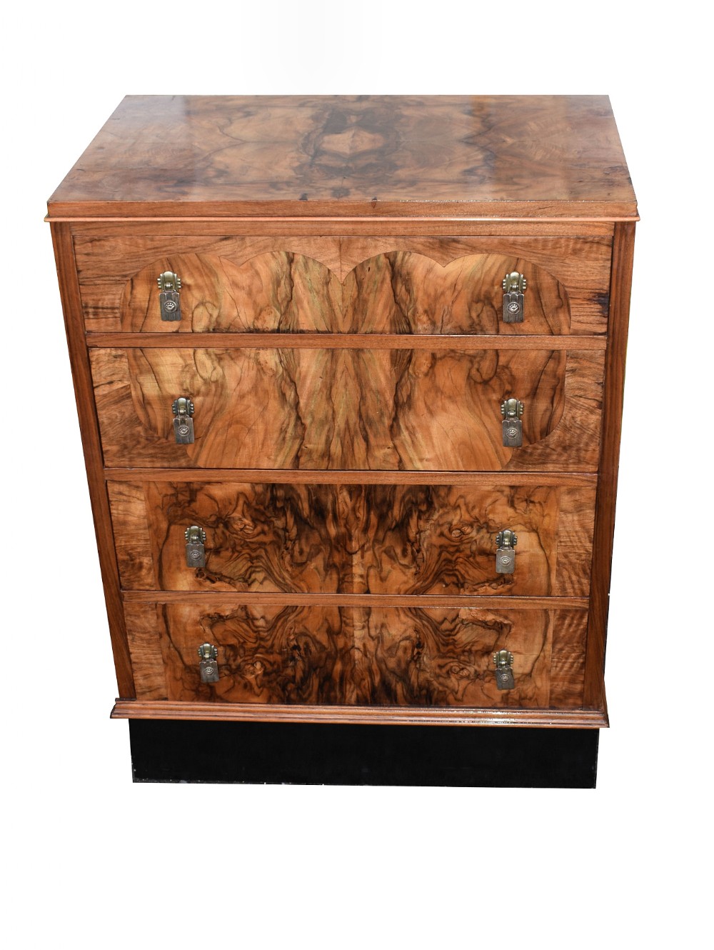 English 1930's Art Deco Figured Walnut Chest Of Drawers