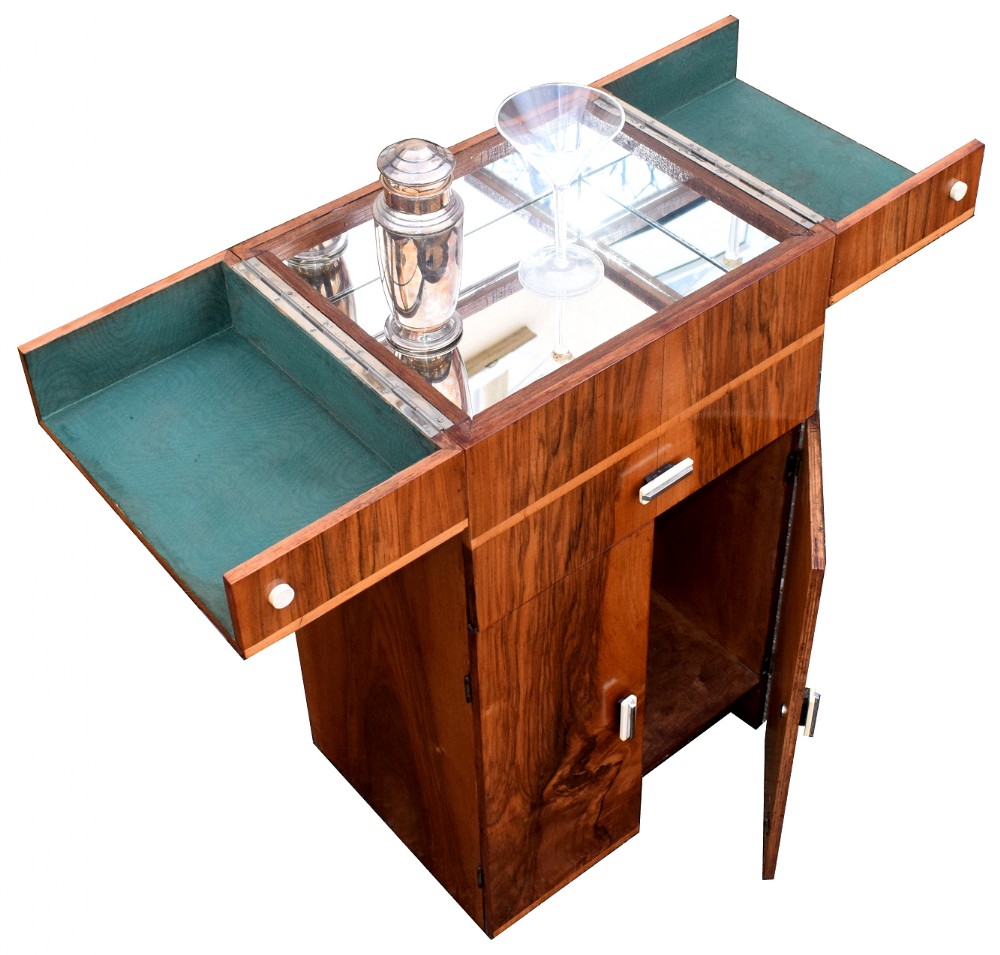 English 1930's Art Deco Walnut Portable Cocktail Cabinet