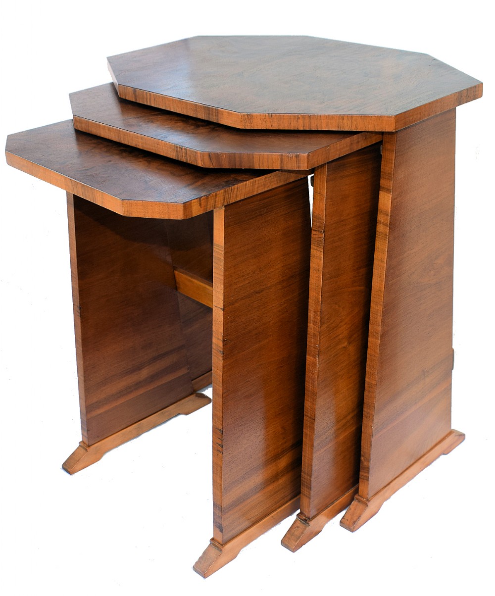 1930's Art Deco Figured Walnut Nest Of Three Tables