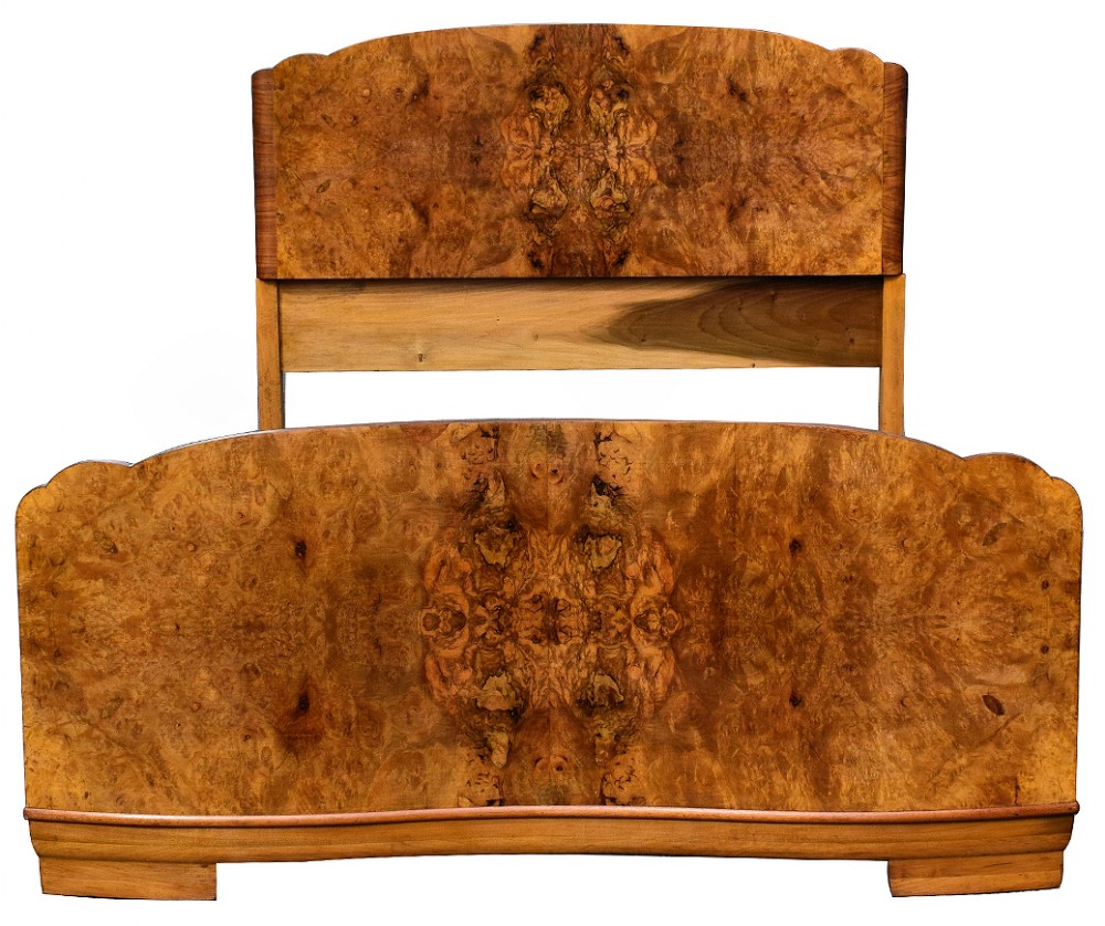 Original 1930's Art Deco Odeon Walnut Double Bed
