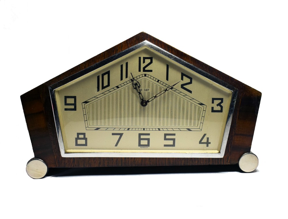 1930s Art Deco 8 Day Walnut Mantle Clock