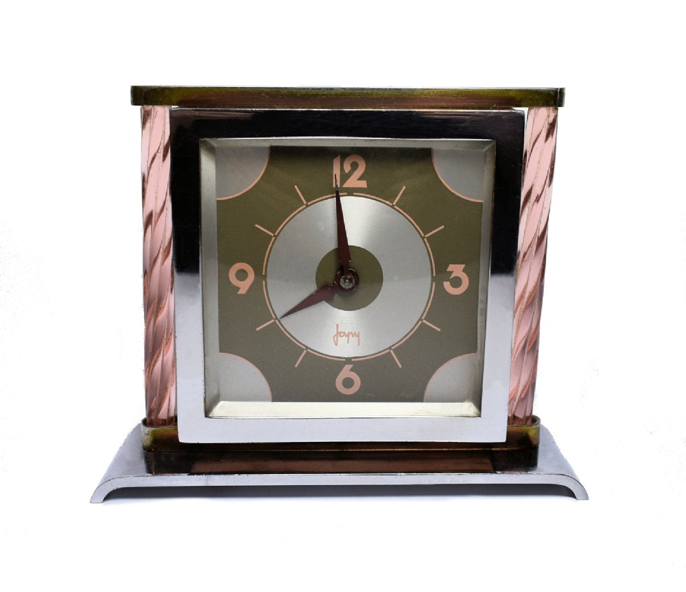 Modernist French Glass and Chrome Art Deco Clock
