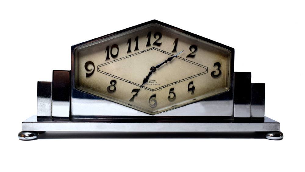 Art Deco 8 Day Swiss Chrome Cased Clock