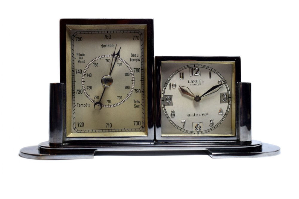 1930's Art Deco Chrome Barometer And Clock