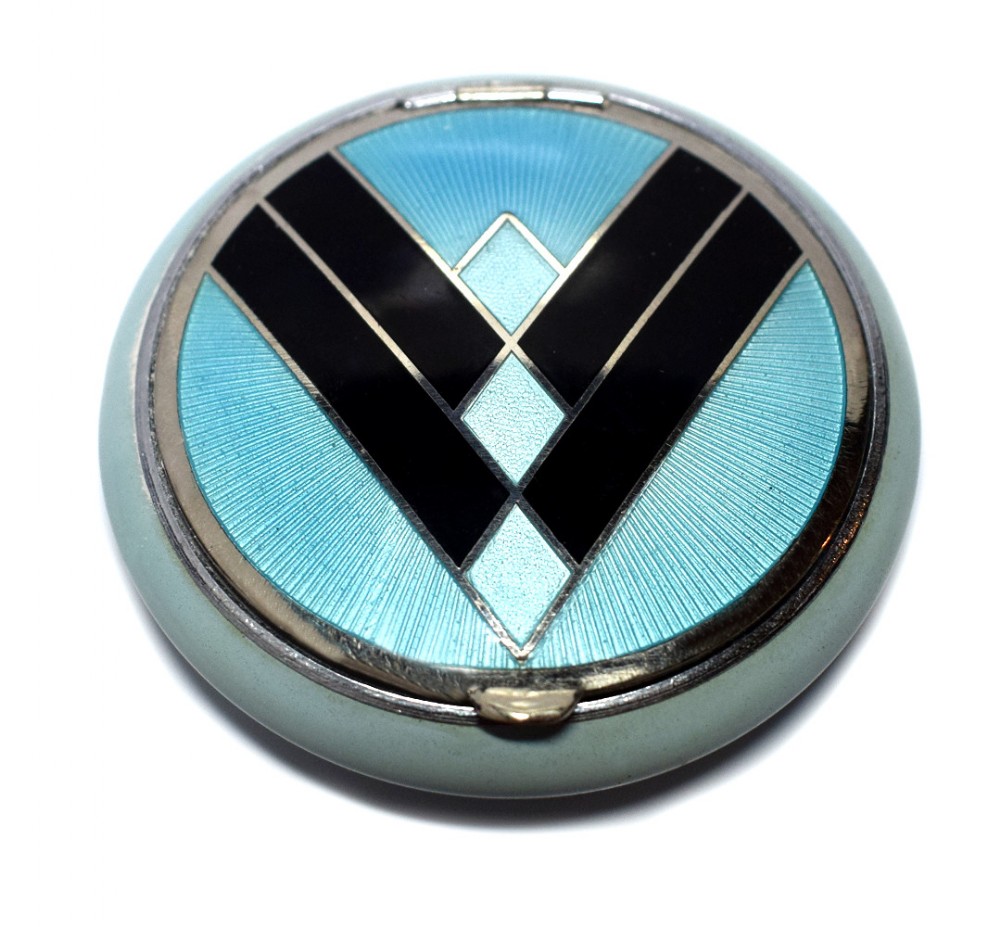 Art Deco American Evans 'Tapsift' Blue Enamel Guilloche Compact