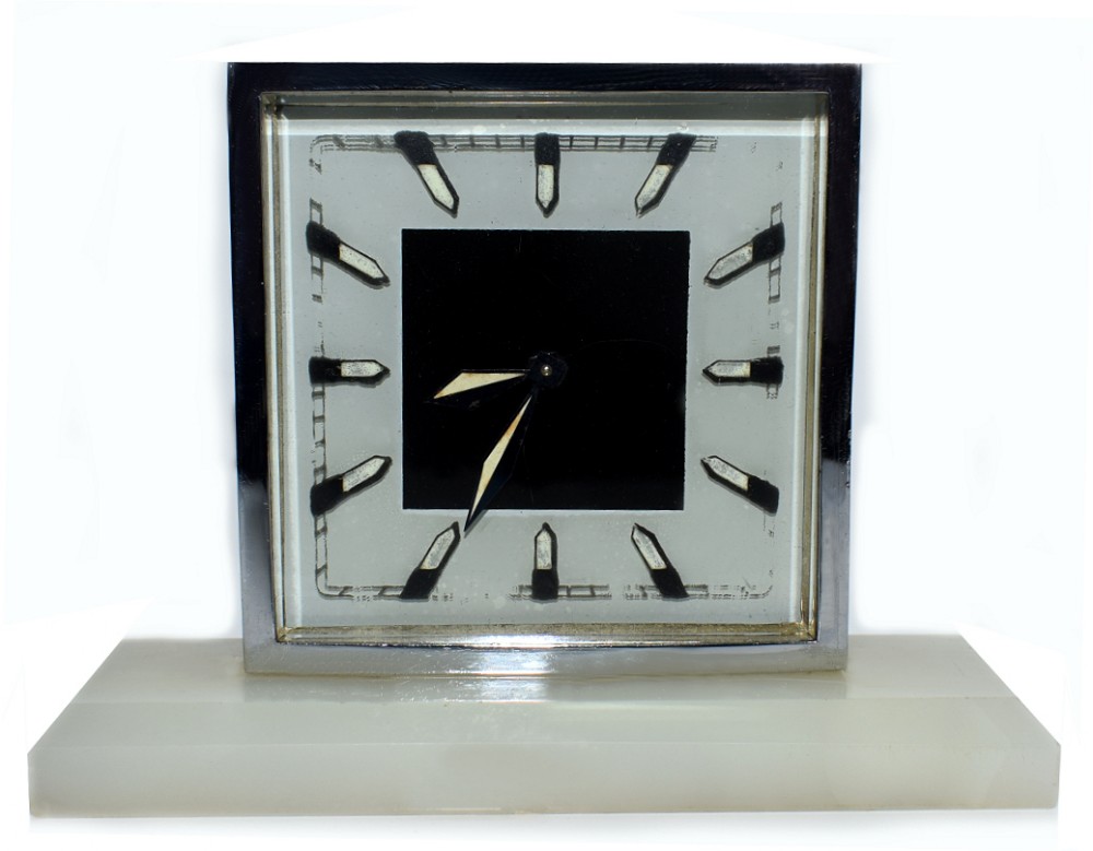 Art Deco Modernist 1930's Alarm Clock In Chrome and Onyx