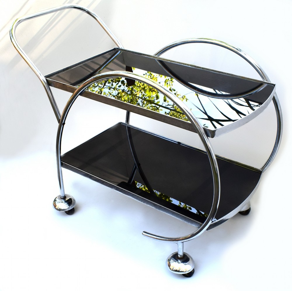 1930's Streamline Art Deco Chrome And Glass Hostess Trolley